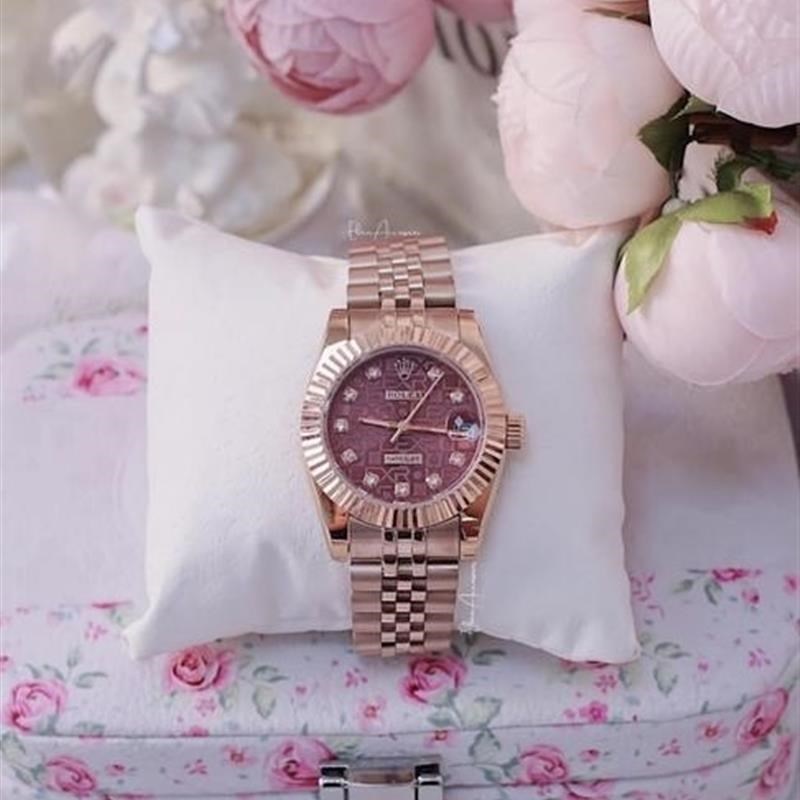 ساعت رولکس بنفش سلطنتی فول رزگلد شیار حروف ROLEX mix colors